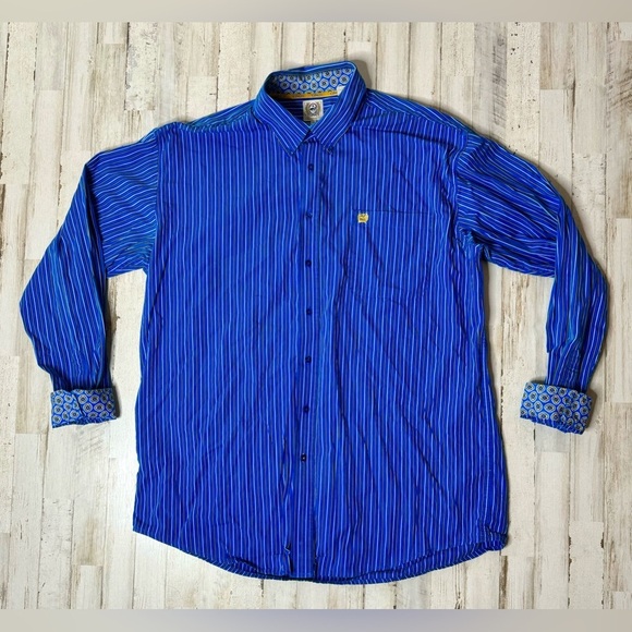Cinch Other - CINCH Shirt Adult XL Blue Stripe Western Cowboy Rodeo Cotton Mens